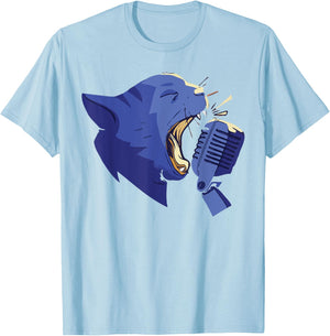 Cute Karaoke Singing Cat Singer Musical Band Vocalist Women Kids T-Shirt - T-Shirt | Light Blue