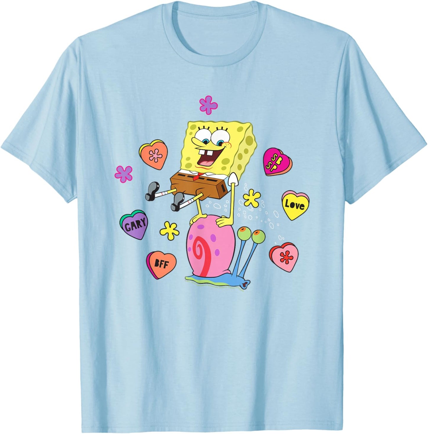 SpongeBob SquarePants And Gary BFF Valentine's Candy Hearts T-Shirt - T-Shirt | Light Blue
