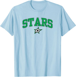 Dallas Stars Arch Over Gray Officially Licensed T-Shirt - T-Shirt | Light Blue