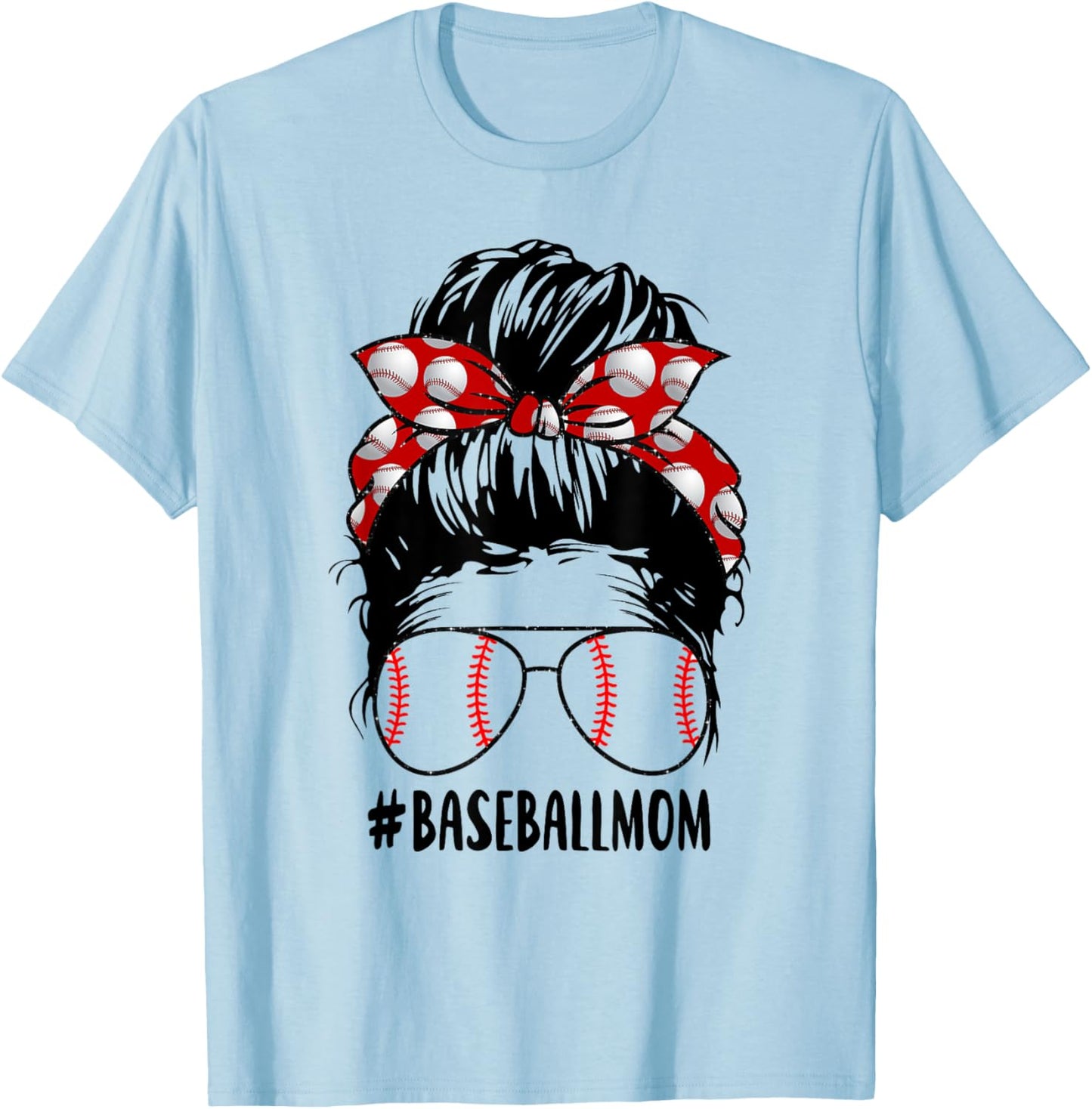 Baseball Mom Hair Baseball Sunglasses T-Shirt - T-Shirt | Light Blue