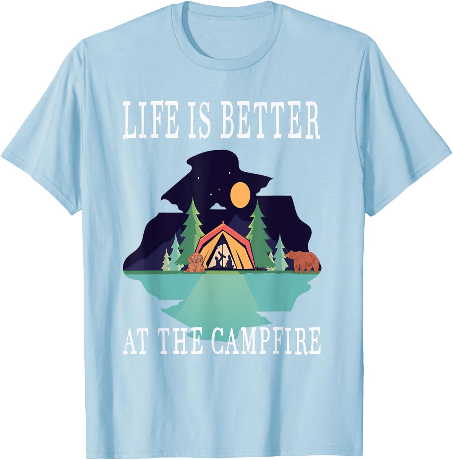 Life Is Better At The Campfire Van Camping Happy Camper T-Shirt - T-Shirt | Light Blue