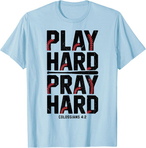 Play Hard Pray Hard Christian Baseball Boy Youth Jesus Gift T-Shirt - T-Shirt | Light Blue