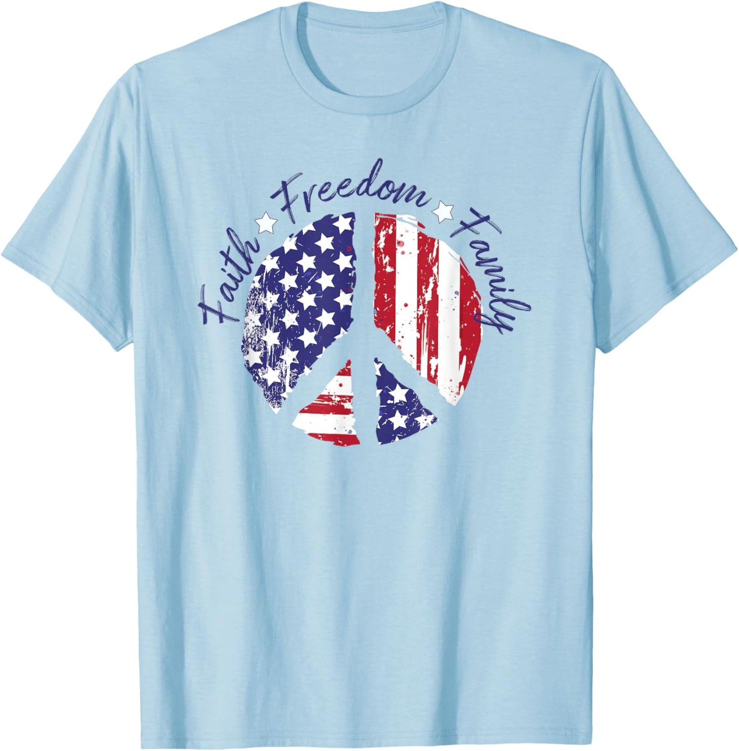 Patriotic Peace Sign USA Flag Faith Freedom Family T-Shirt - T-Shirt | Light Blue
