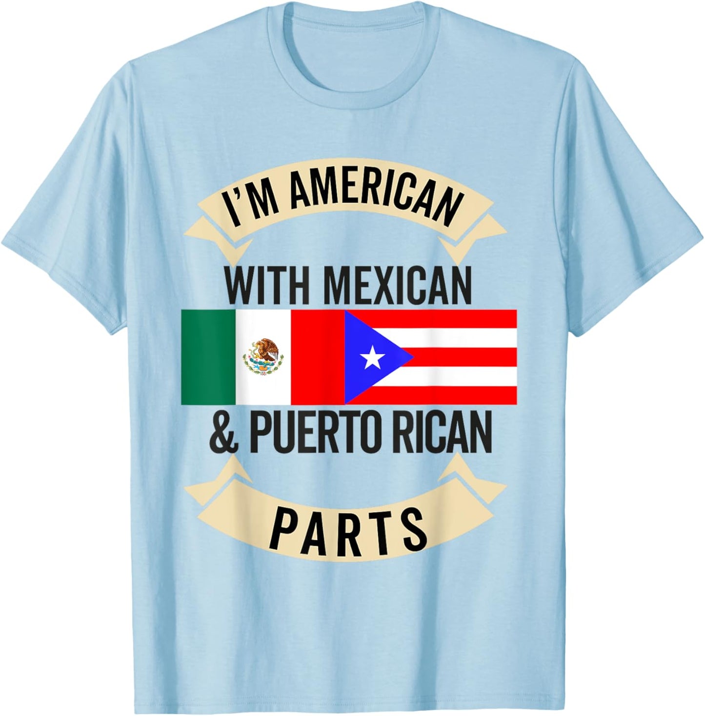 Half Mexican Half Puerto Rican Flag Mexirican Heritage Roots T-Shirt - T-Shirt | Light Blue