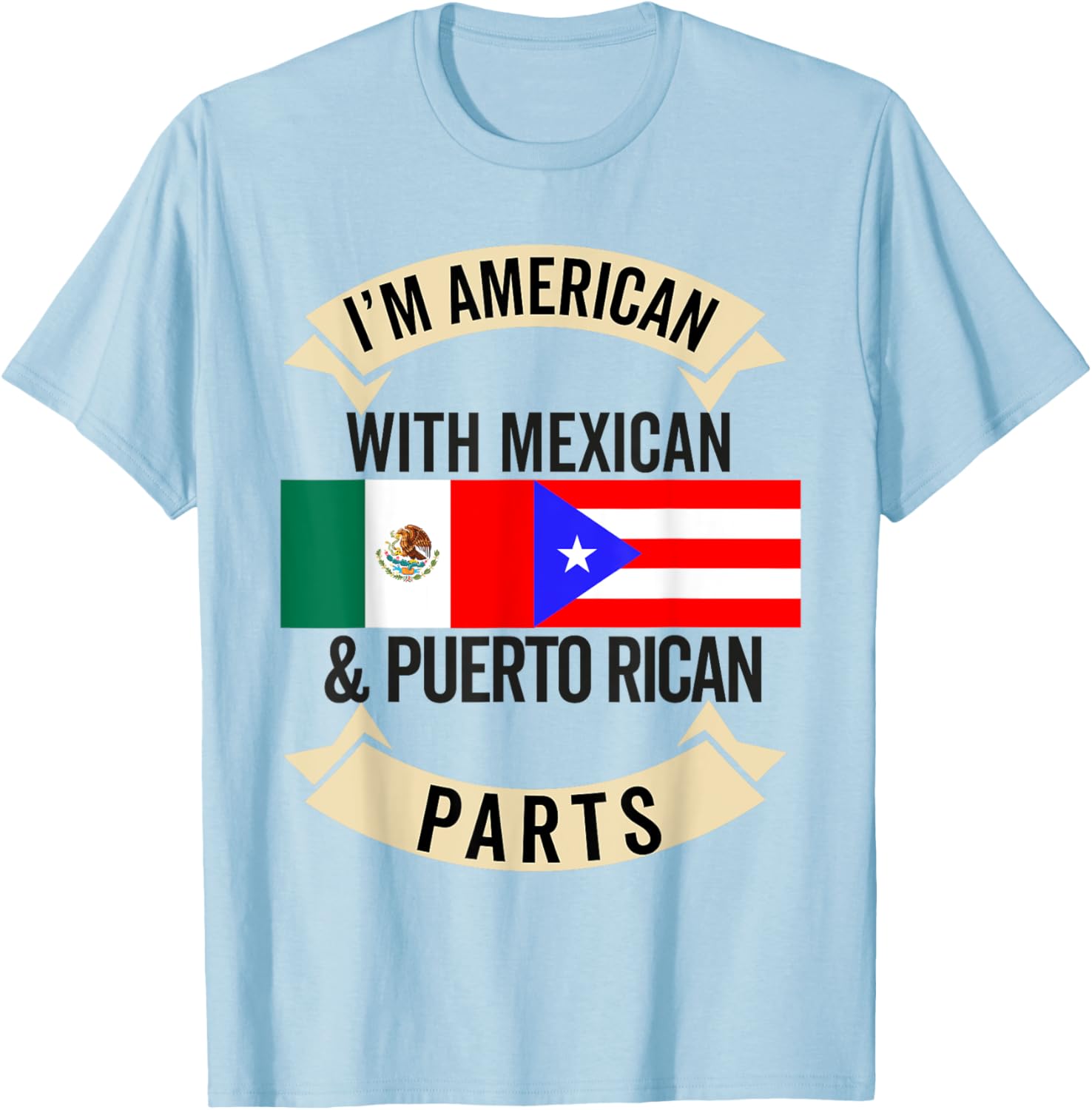 Half Mexican Half Puerto Rican Flag Mexirican Heritage Roots T-Shirt - T-Shirt | Light Blue