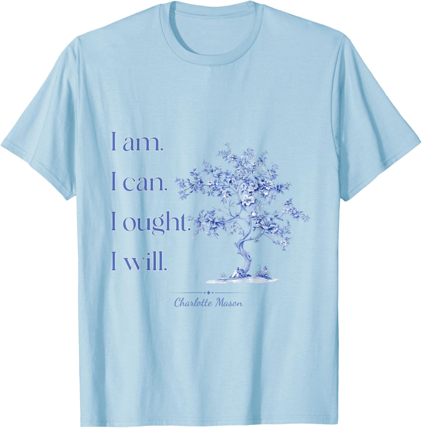 Charlotte Mason Home School Blue Toile Tree Design T-Shirt - T-Shirt | Light Blue