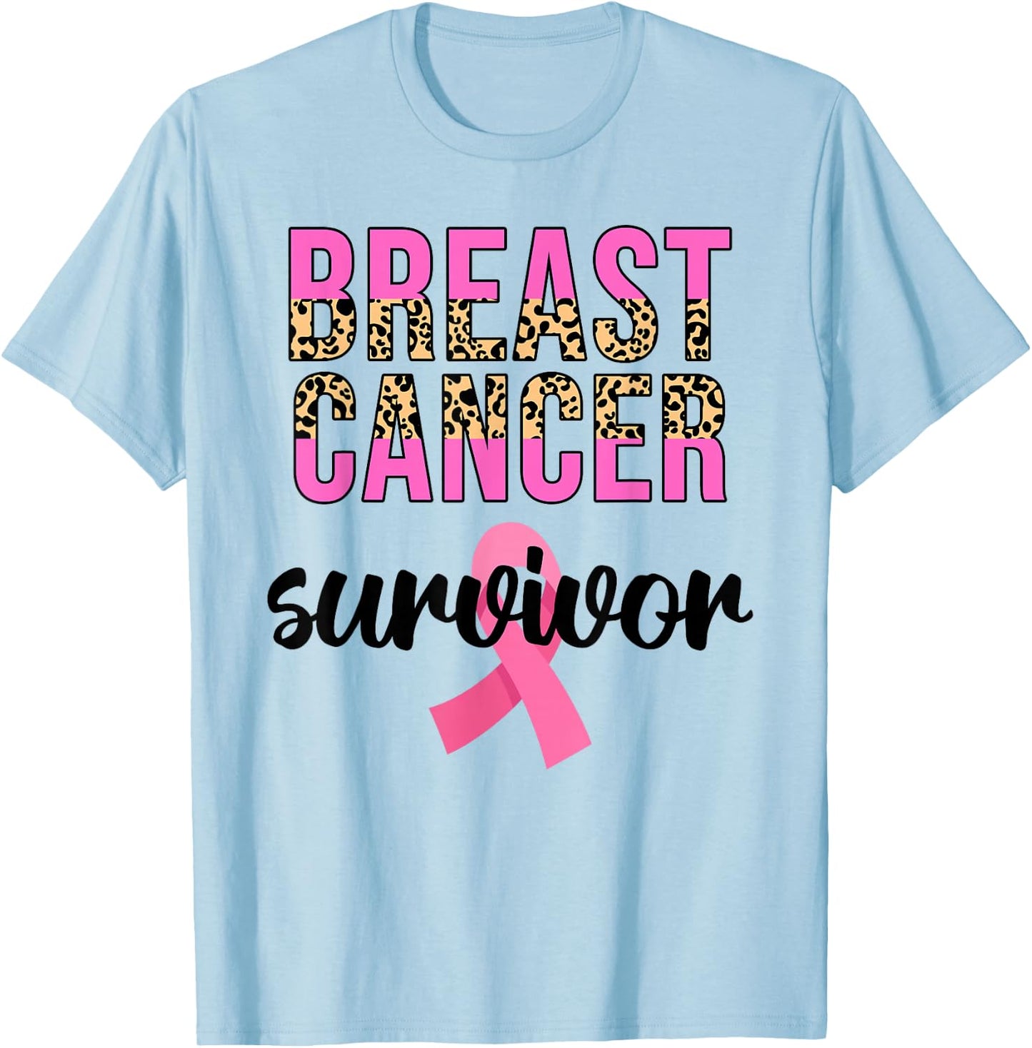Breast Cancer Survivor Women Leopard Breast Cancer Awareness T-Shirt - T-Shirt | Light Blue