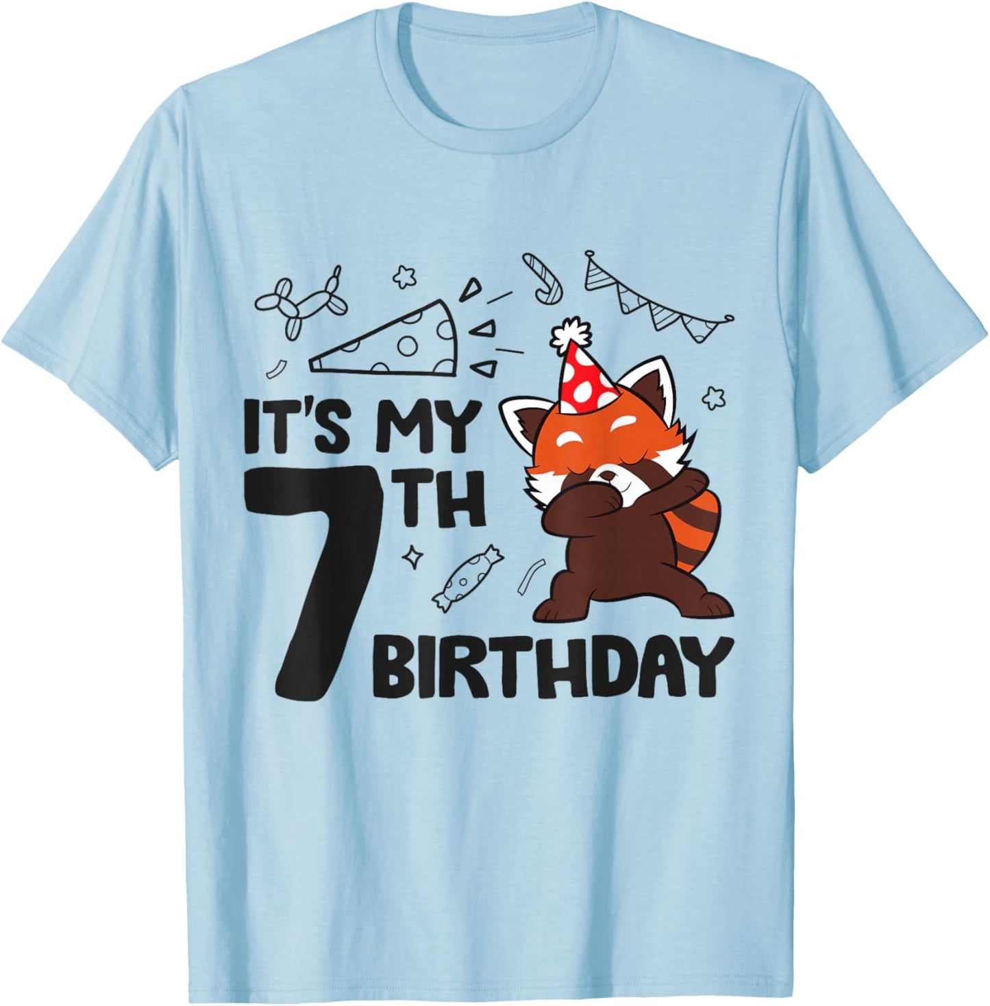 It's My 7th Birthday Cute Birthday Red Panda T-Shirt - T-Shirt | Light Blue