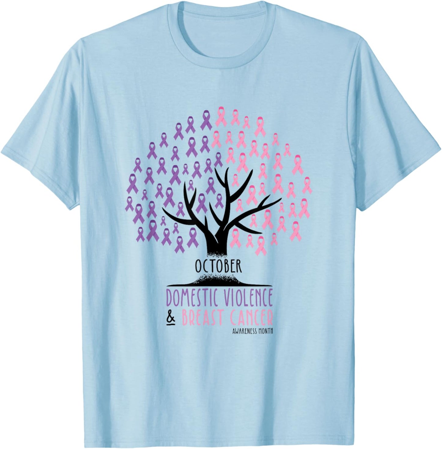 Ribbon Tree, Breast Cancer and Domestic Violence Awareness T-Shirt - T-Shirt | Light Blue