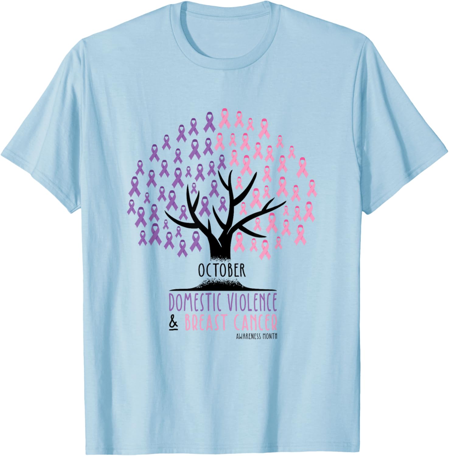 Ribbon Tree, Breast Cancer and Domestic Violence Awareness T-Shirt - T-Shirt | Light Blue