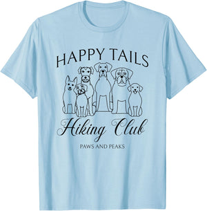 Happy Tails Dog Hiking Club Mountain Adventure Outdoors T-Shirt - T-Shirt | Light Blue