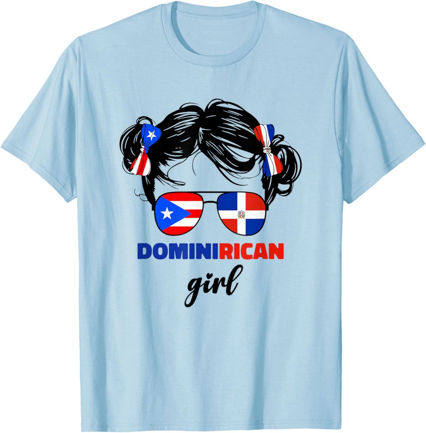 DominiRican Girl Kids Dominican and Puerto Rican Rico Flag T-Shirt - T-Shirt | Light Blue