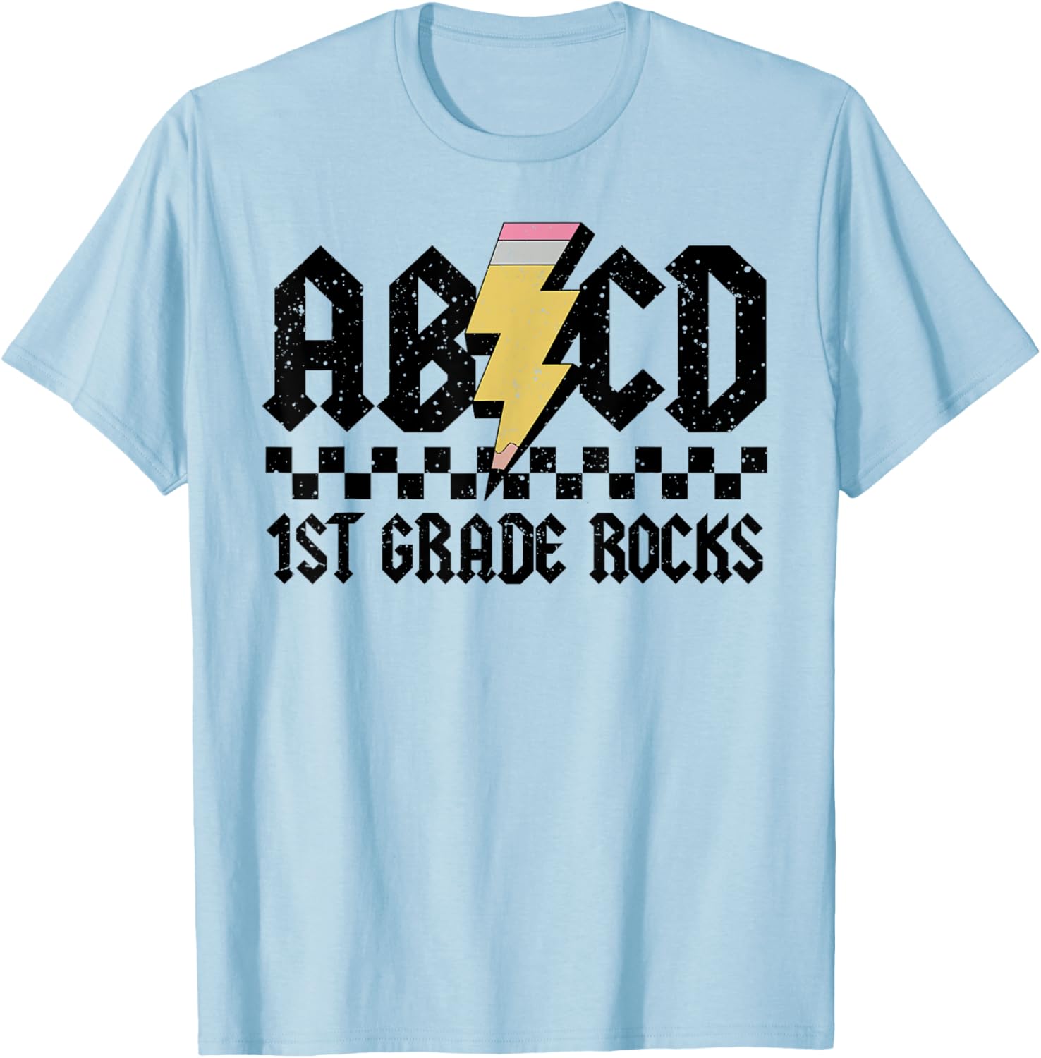 1st Grade Rock and Roll Letters ABCD Alphabet Back To School T-Shirt - T-Shirt | Light Blue
