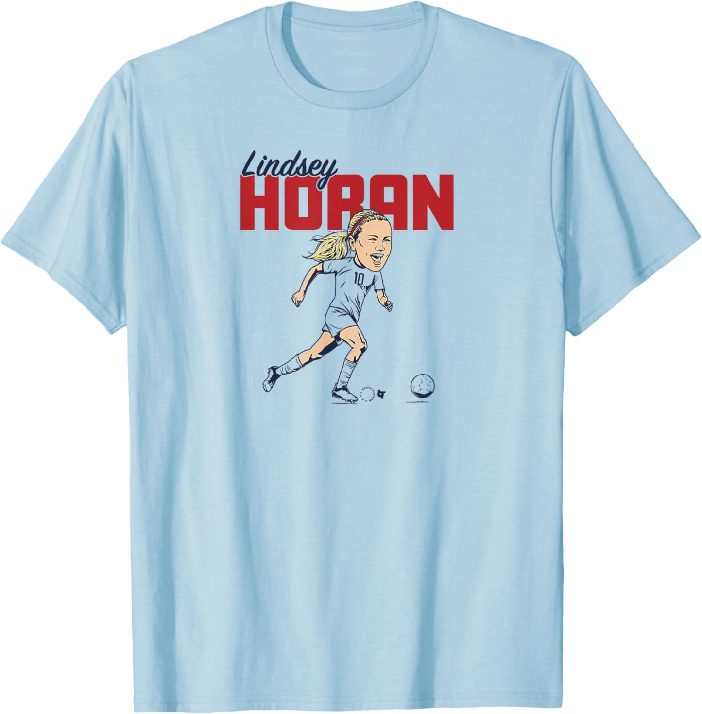 Lindsey Horan: Caricature - USWNT Players Association Soccer T-Shirt - T-Shirt | Light Blue