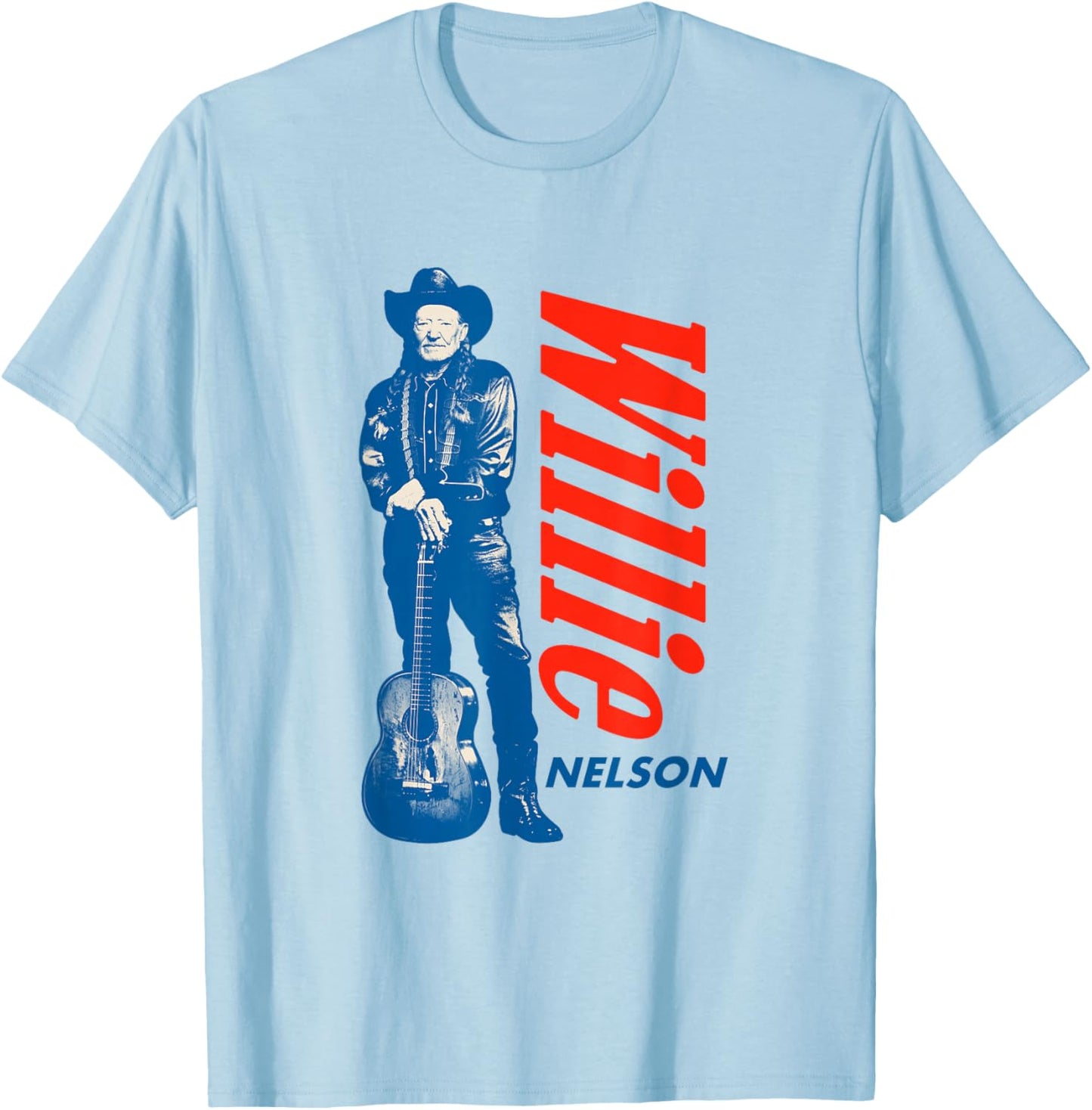 Official Willie Nelson Standing Guitar Blue T-Shirt - T-Shirt | Light Blue