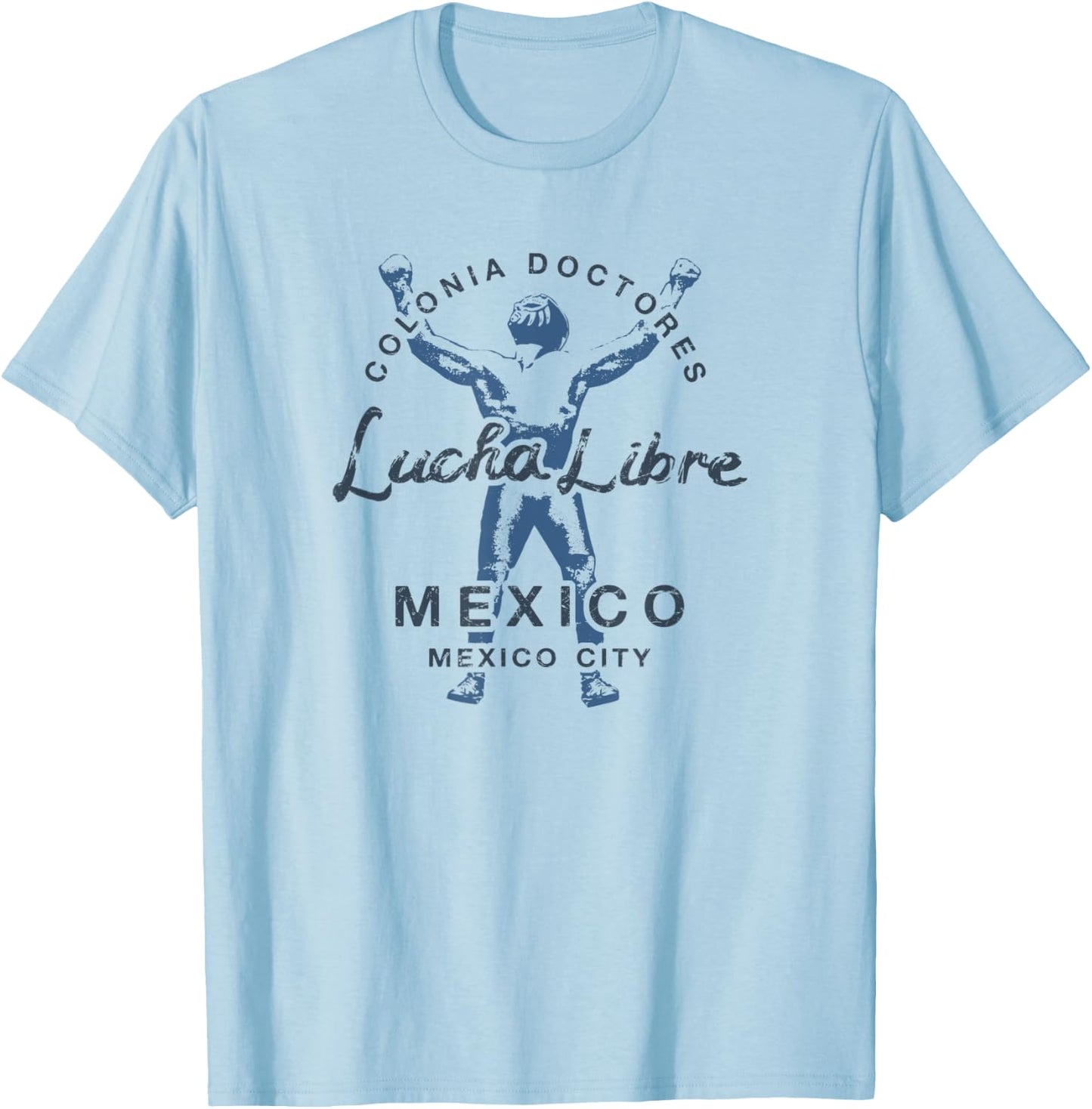Lucha Libre Wrestling Retro Mexico City T-Shirt - T-Shirt | Light Blue