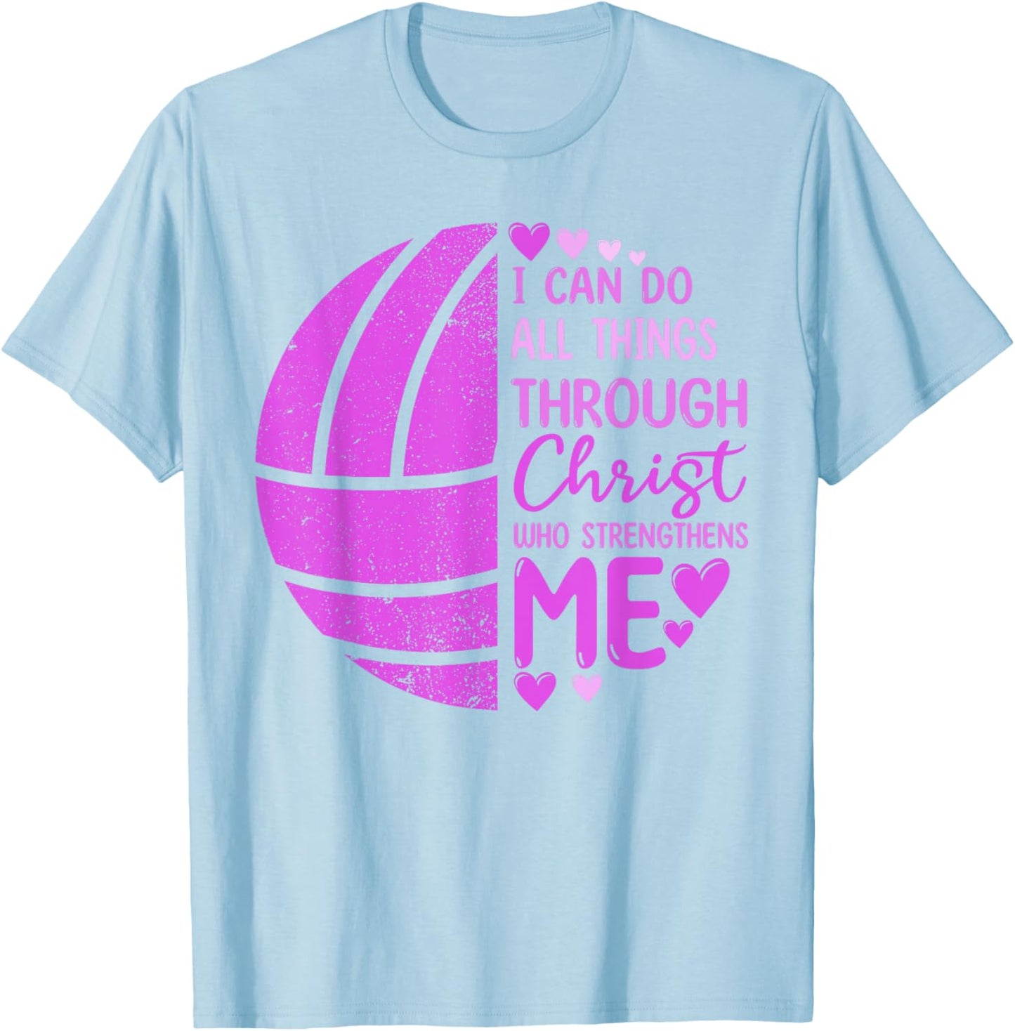 Volleyball Girl Women Boy Men Funny Volleyball Christ Verse T-Shirt - T-Shirt | Light Blue
