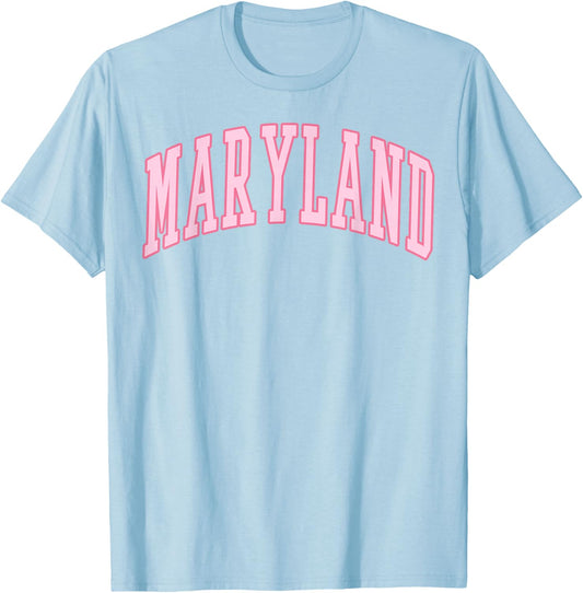Maryland Vintage Preppy Varsity Pink Sports T-Shirt - T-Shirt | Light Blue