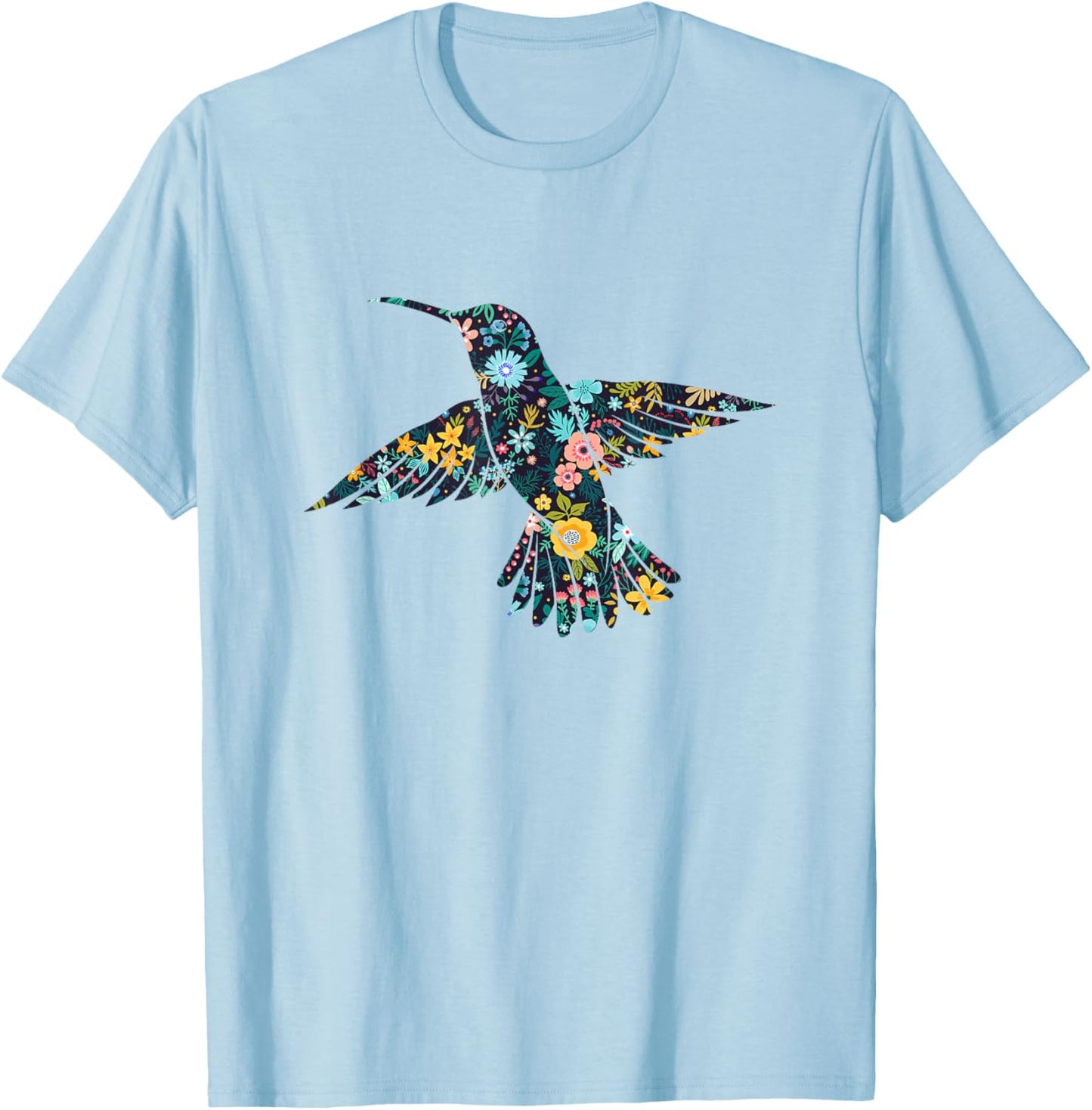 Floral Hummingbird Birds Silhouette Girls Graphic T-Shirt - T-Shirt | Light Blue