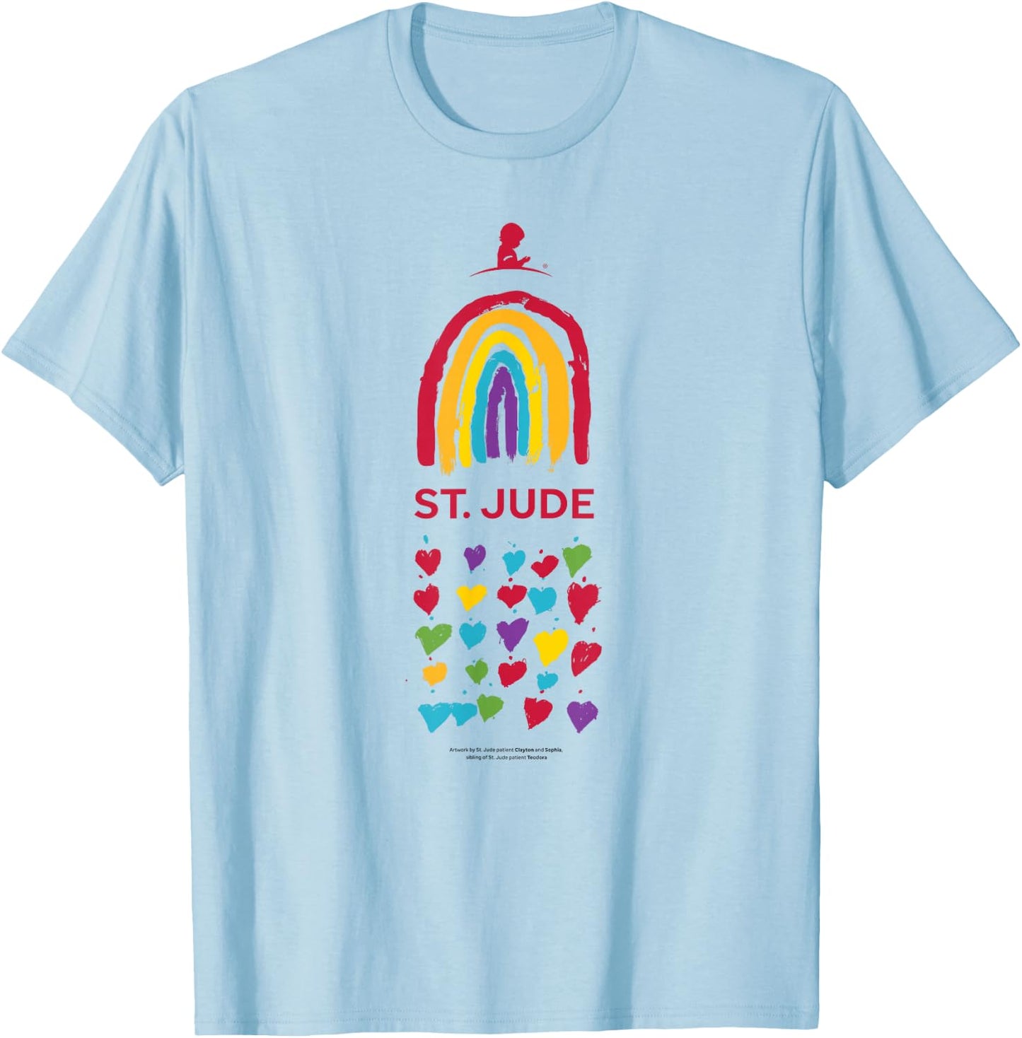 St. Jude Children's Research Hospital Rainbow & Hearts T-Shirt - T-Shirt | Light Blue