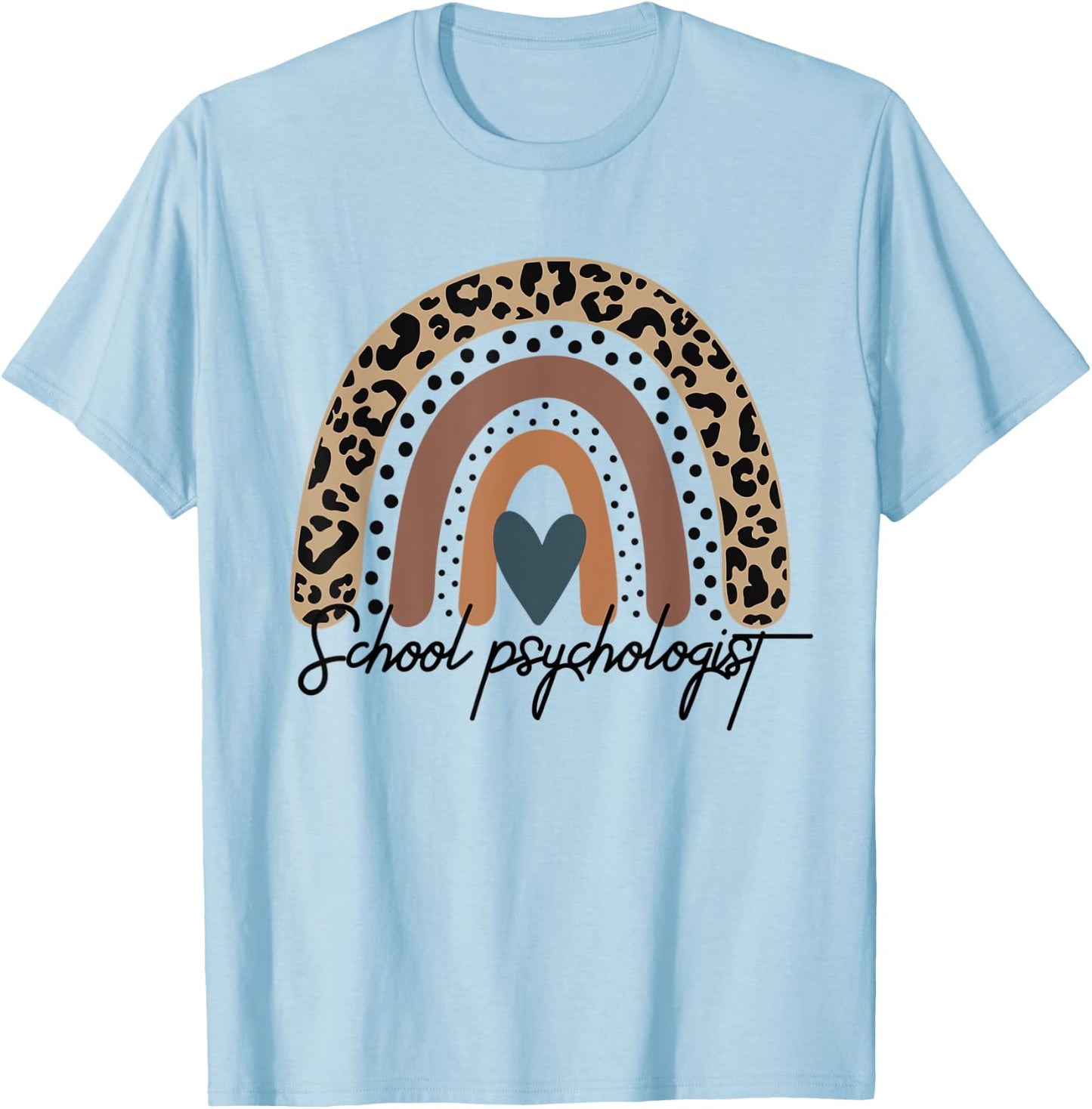 School Psychologist Leopard Rainbow Psychology T-Shirt - T-Shirt | Light Blue