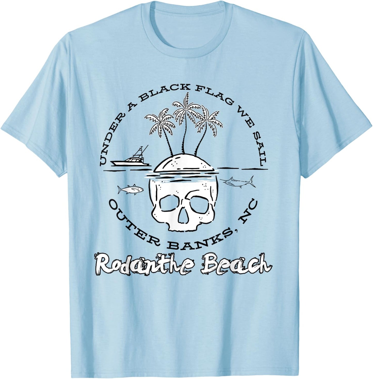 Rodanthe Beach Outer Banks Black Flag Pirate T-Shirt - T-Shirt | Light Blue