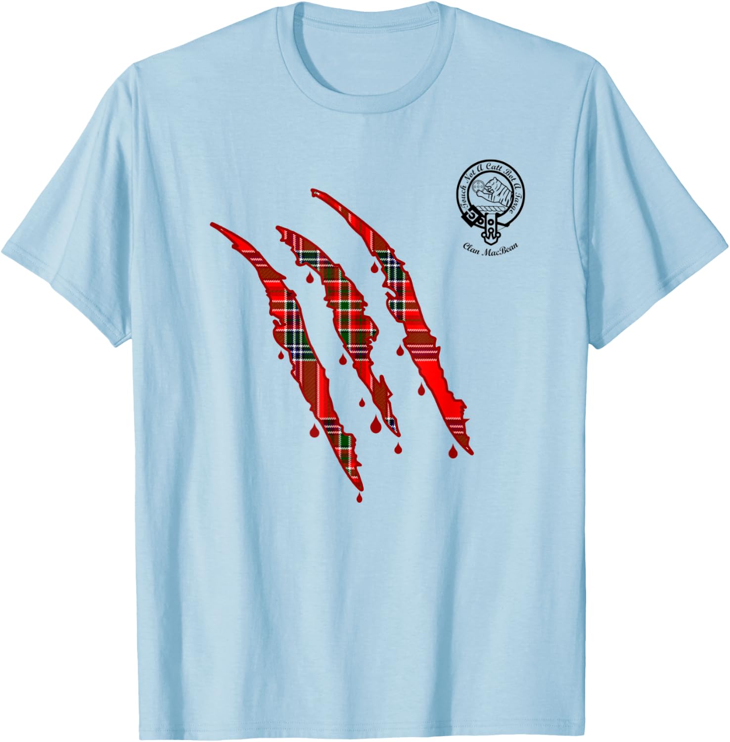 Clan MacBean Claw Marks Surname Tartan Crest T-Shirt - T-Shirt | Light Blue