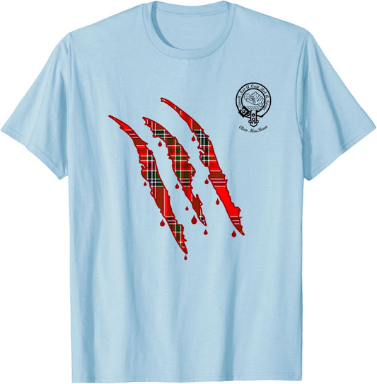 Clan MacBean Claw Marks Surname Tartan Crest T-Shirt - T-Shirt | Light Blue