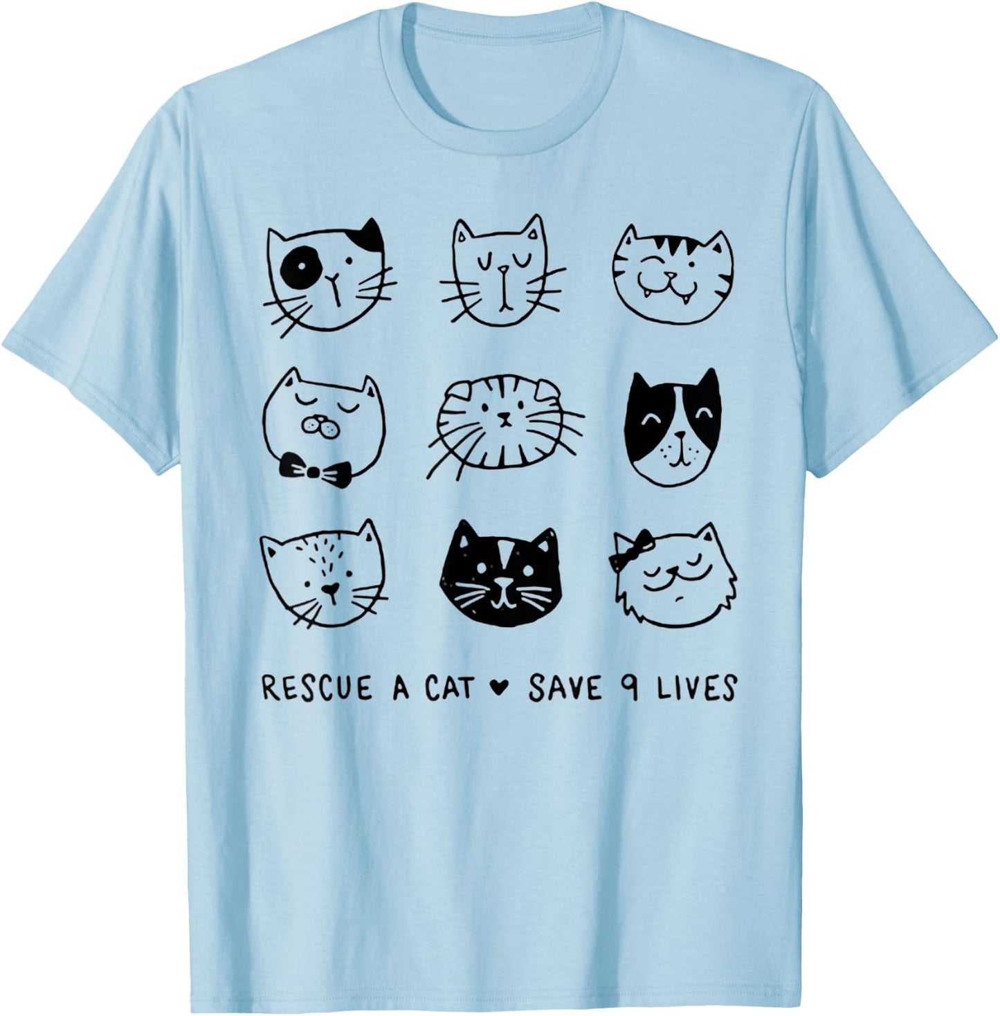 Rescue A Cat Save Nine Lives Funny Cat Lover Gift Women T-Shirt - T-Shirt | Light Blue