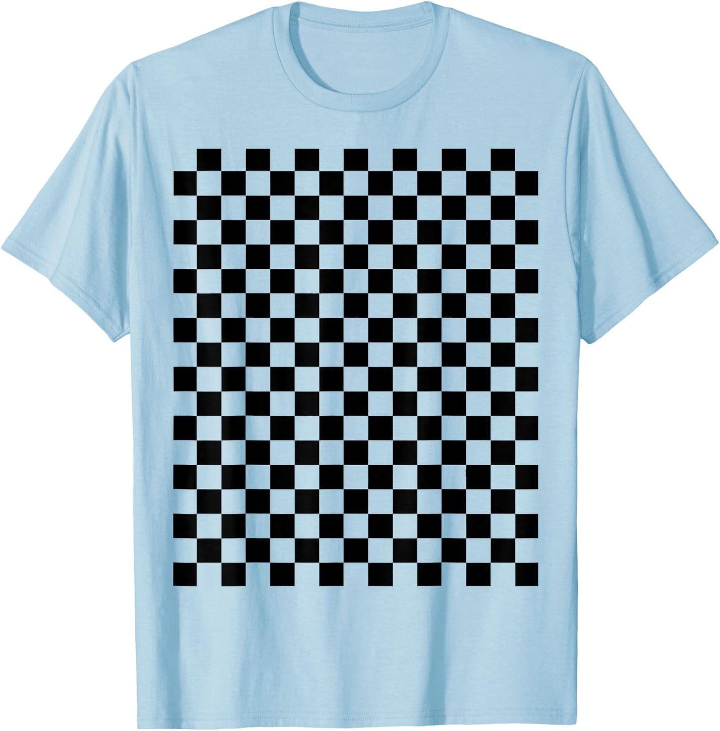 Checkerboard Squares Race Black Classic Check Pattern T-Shirt - T-Shirt | Light Blue