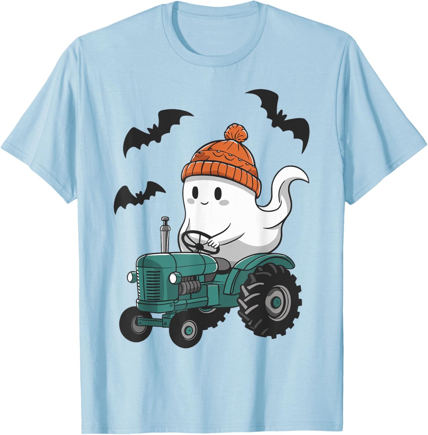 Cute Ghost Riding Tractor Lovers Spooky Halloween Farmer T-Shirt - T-Shirt | Light Blue