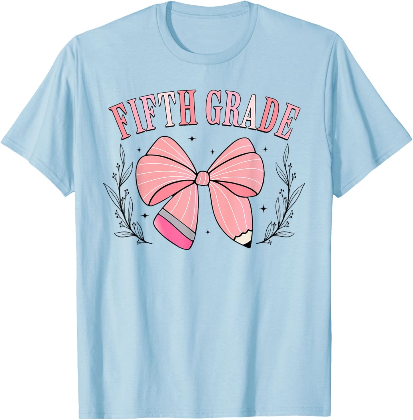 5th Grade Teacher Pencil Coquette Bow Back To School Teacher Women Girls Kids T-Shirt - T-Shirt | Light Blue