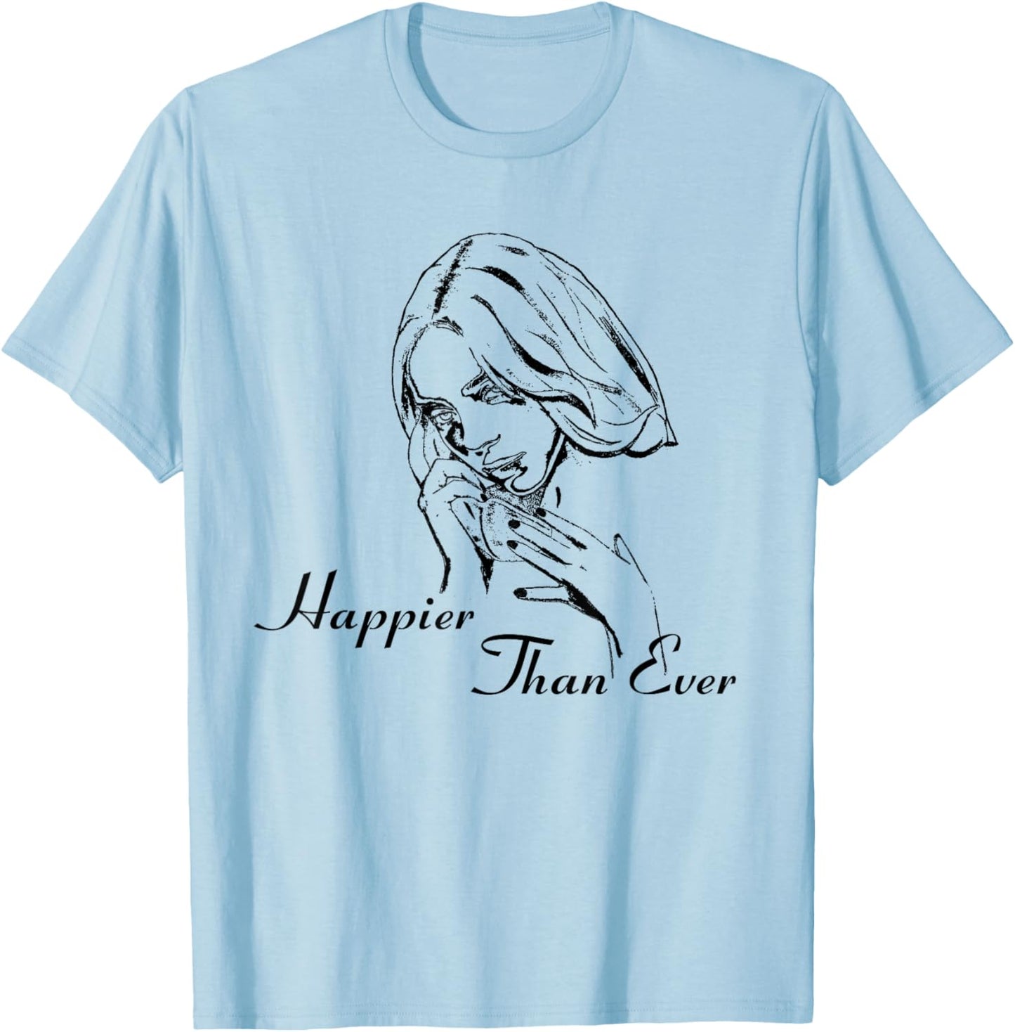 Official Billie Eilish Happier Than Ever White T-Shirt - T-Shirt | Light Blue