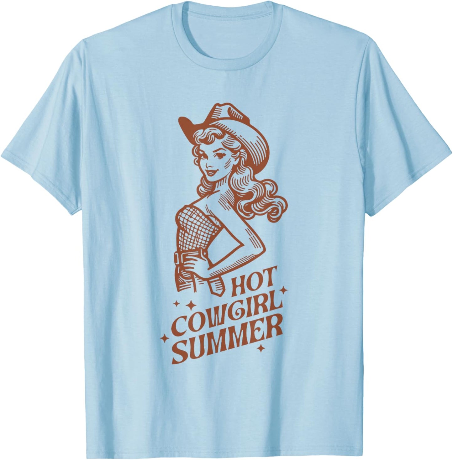 Women's Retro Western Rodeo Cowgirl Country Shirt , white, S T-Shirt - T-Shirt | Light Blue
