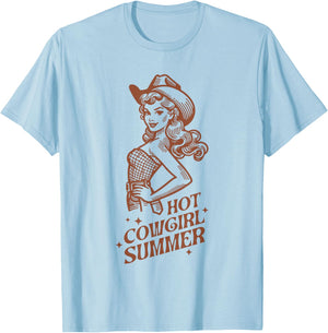 Women's Retro Western Rodeo Cowgirl Country Shirt , white, S T-Shirt - T-Shirt | Light Blue