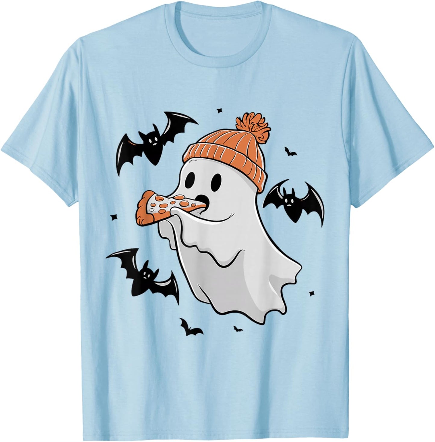 Cute Ghost Eating Pizza Lovers Spooky Halloween Food Costume T-Shirt - T-Shirt | Light Blue