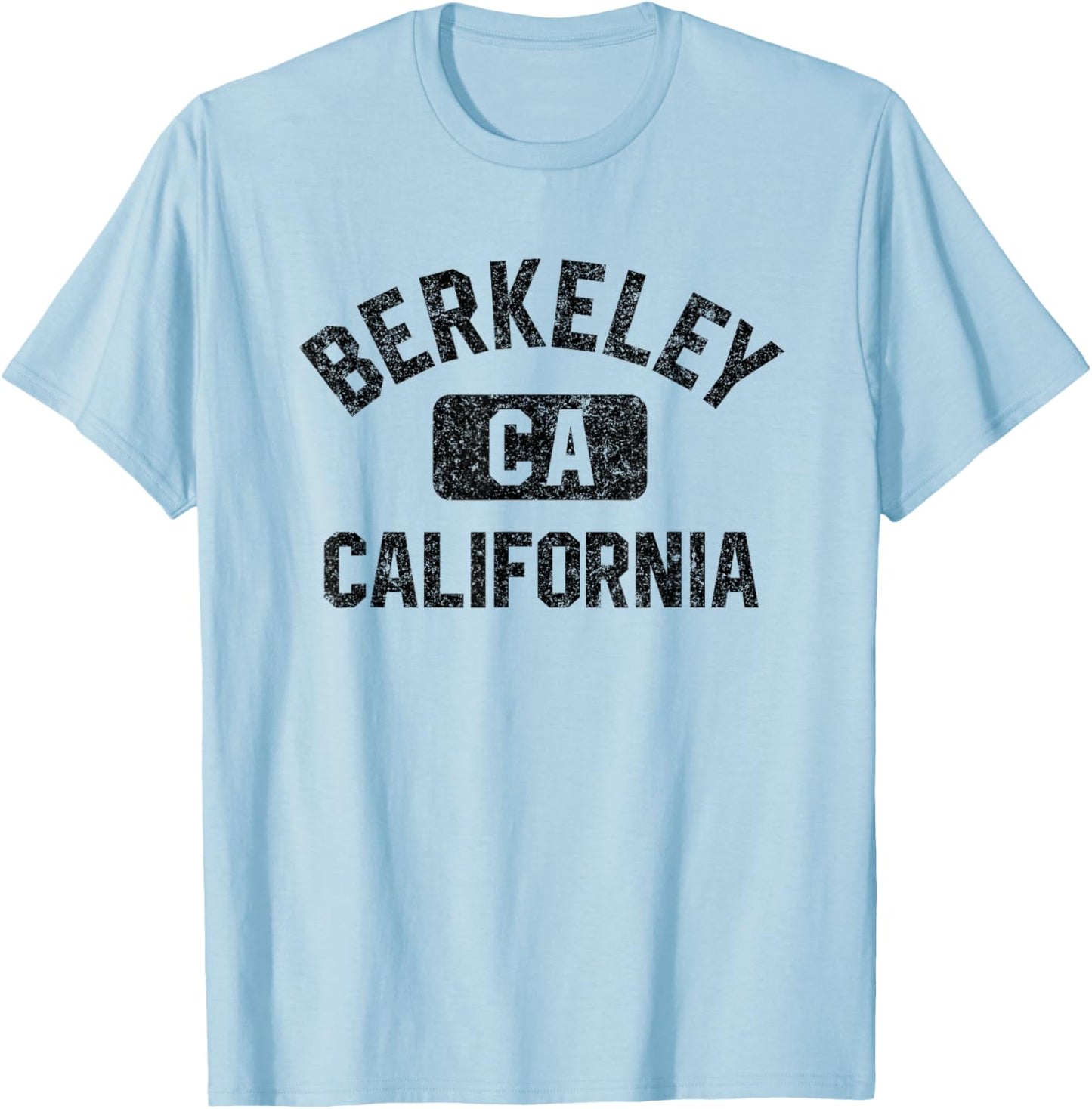 Berkeley California Gym Style Yellow w Distress Black Print T-Shirt - T-Shirt | Light Blue