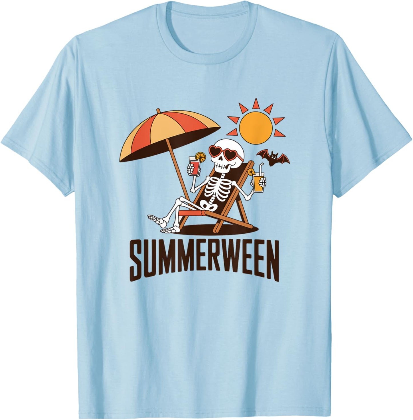 Skeleton Summerween Drink Beach Halloween Summer Scary Fun T-Shirt - T-Shirt | Light Blue