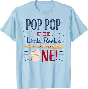 Pop Pop First Birthday Little Rookie Baseball The Big One T-Shirt - T-Shirt | Light Blue