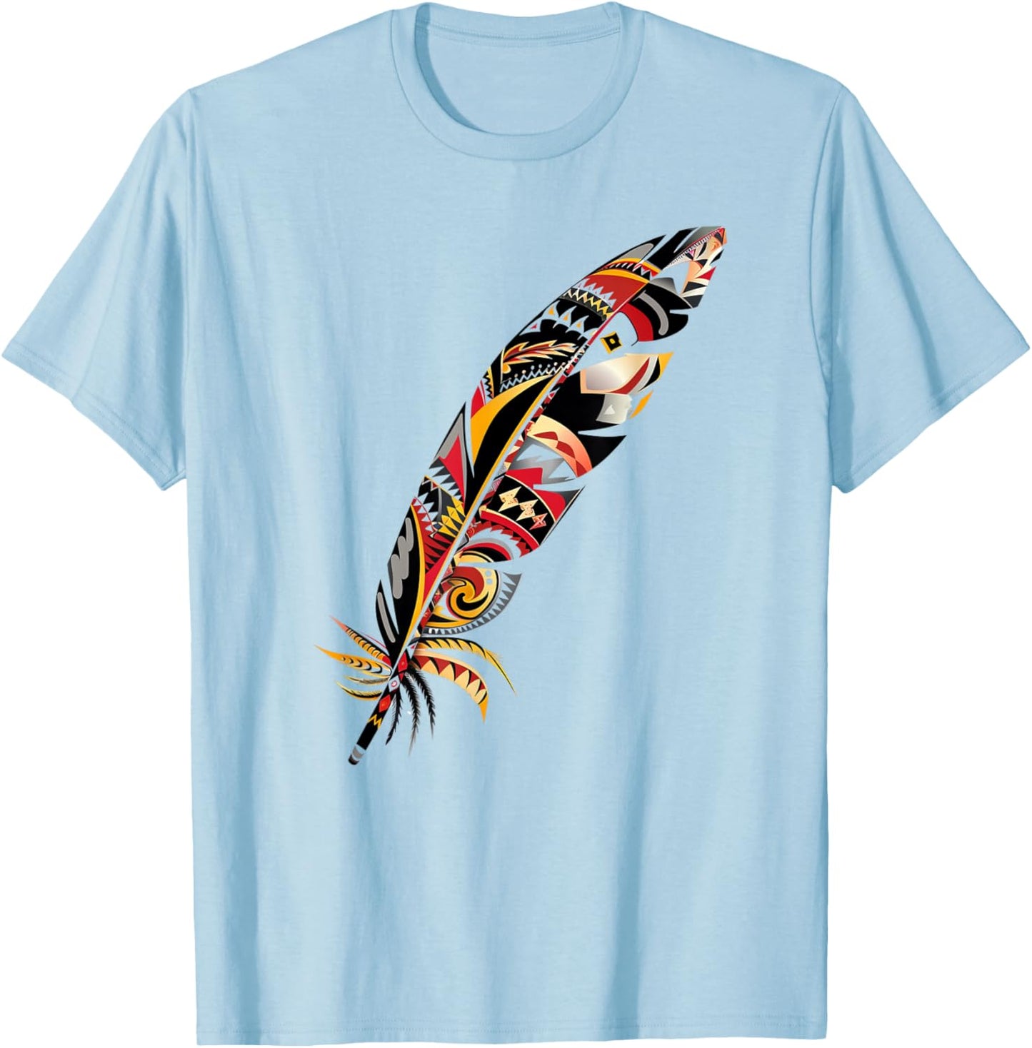 Feather Southwest Native American Indian Tribal Art Graphic T-Shirt - T-Shirt | Light Blue