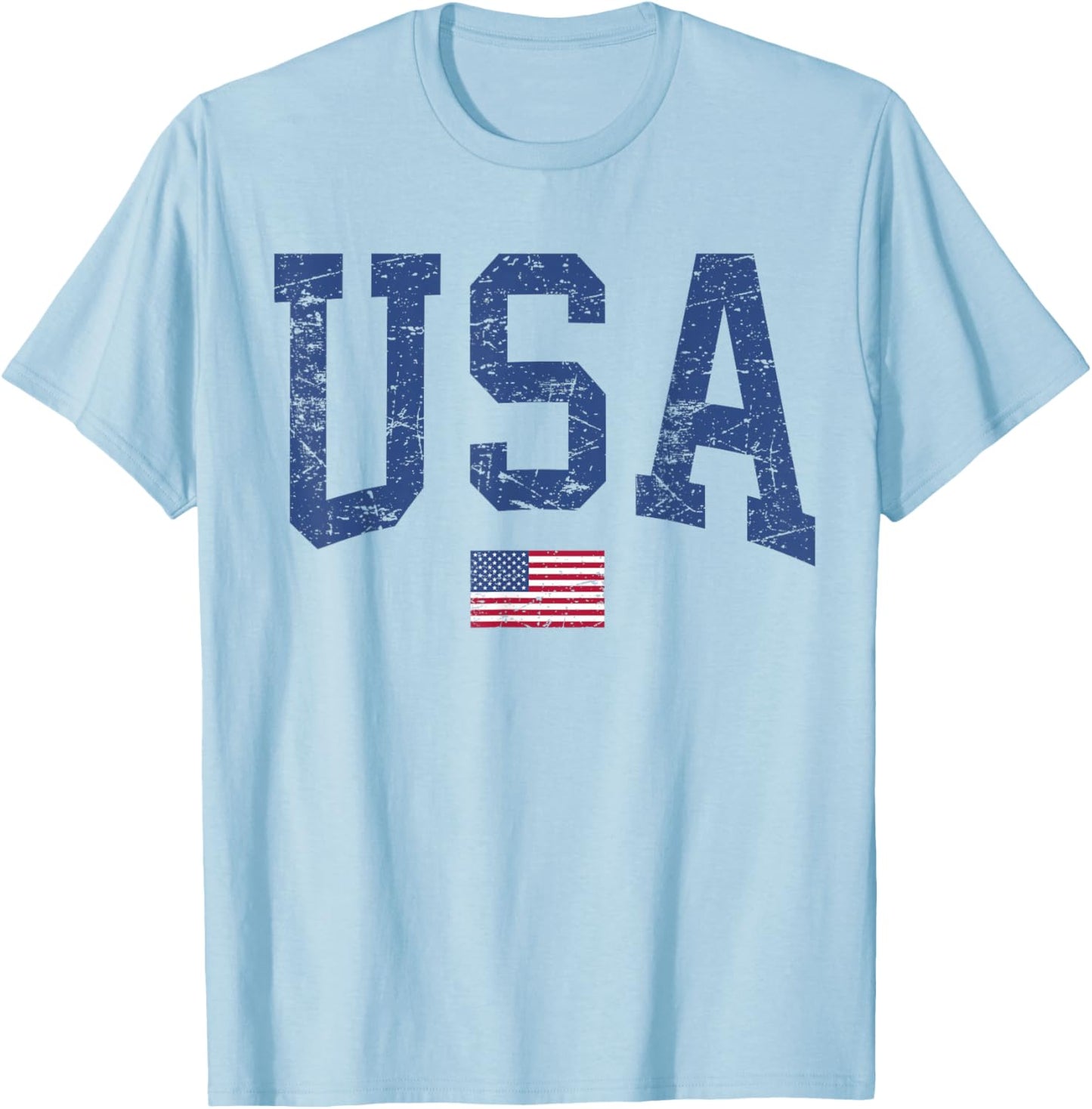 USA Women Men Kids Patriotic American Flag Distressed T-Shirt - T-Shirt | Light Blue