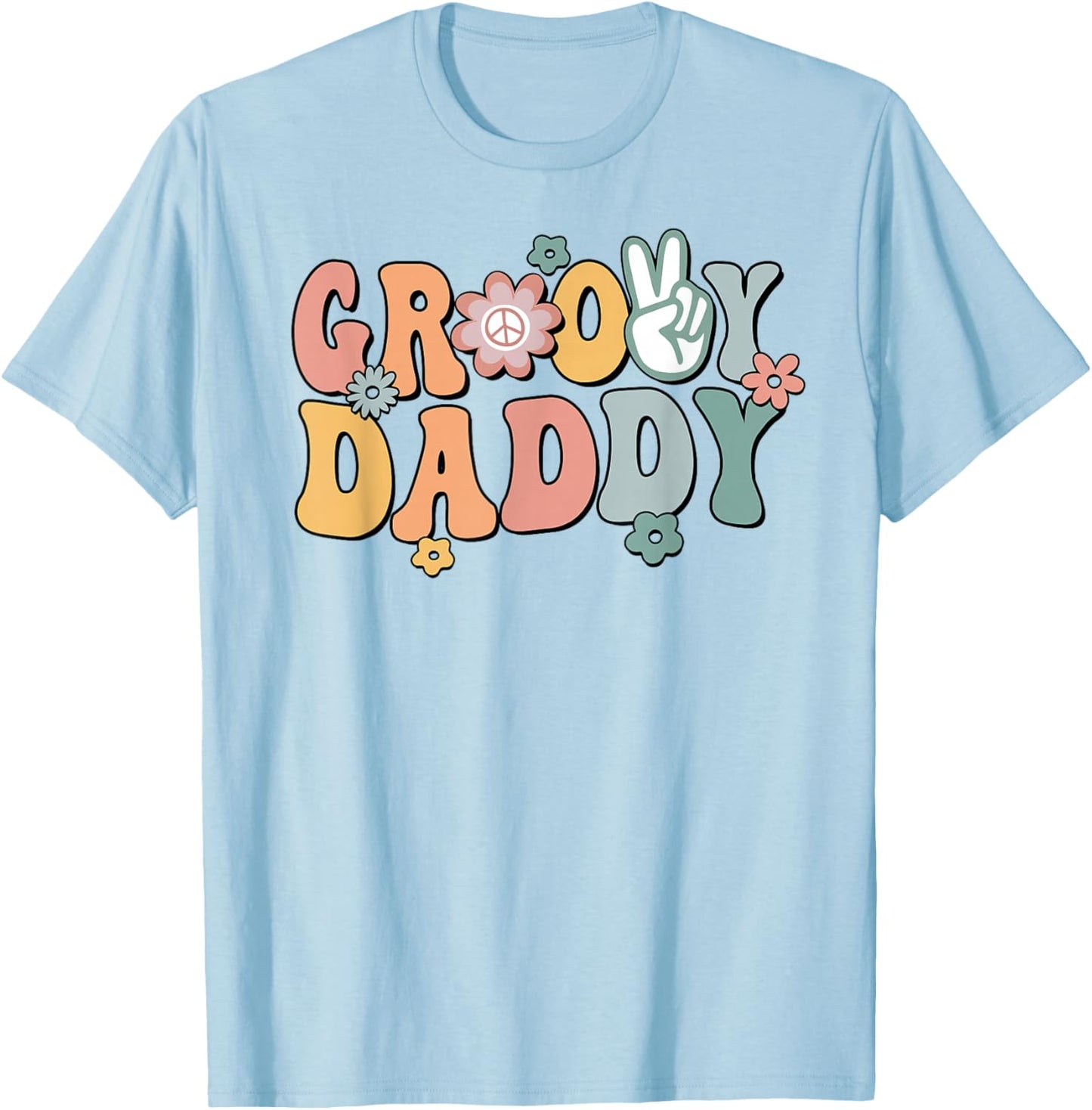 Groovy Daddy Retro Dad Matching Family 1st Birthday Party T-Shirt - T-Shirt | Light Blue