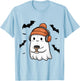 Cute Ghost Headphone Music Coffee Spooky Halloween T-Shirt - T-Shirt | Light Blue