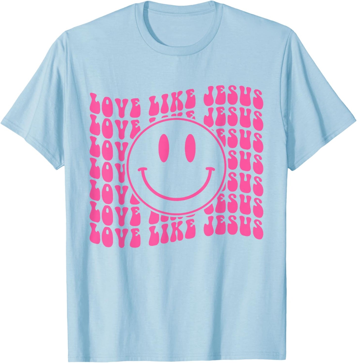 Retro Love Like Jesus Happy Face Aesthetic T-Shirt - T-Shirt | Light Blue