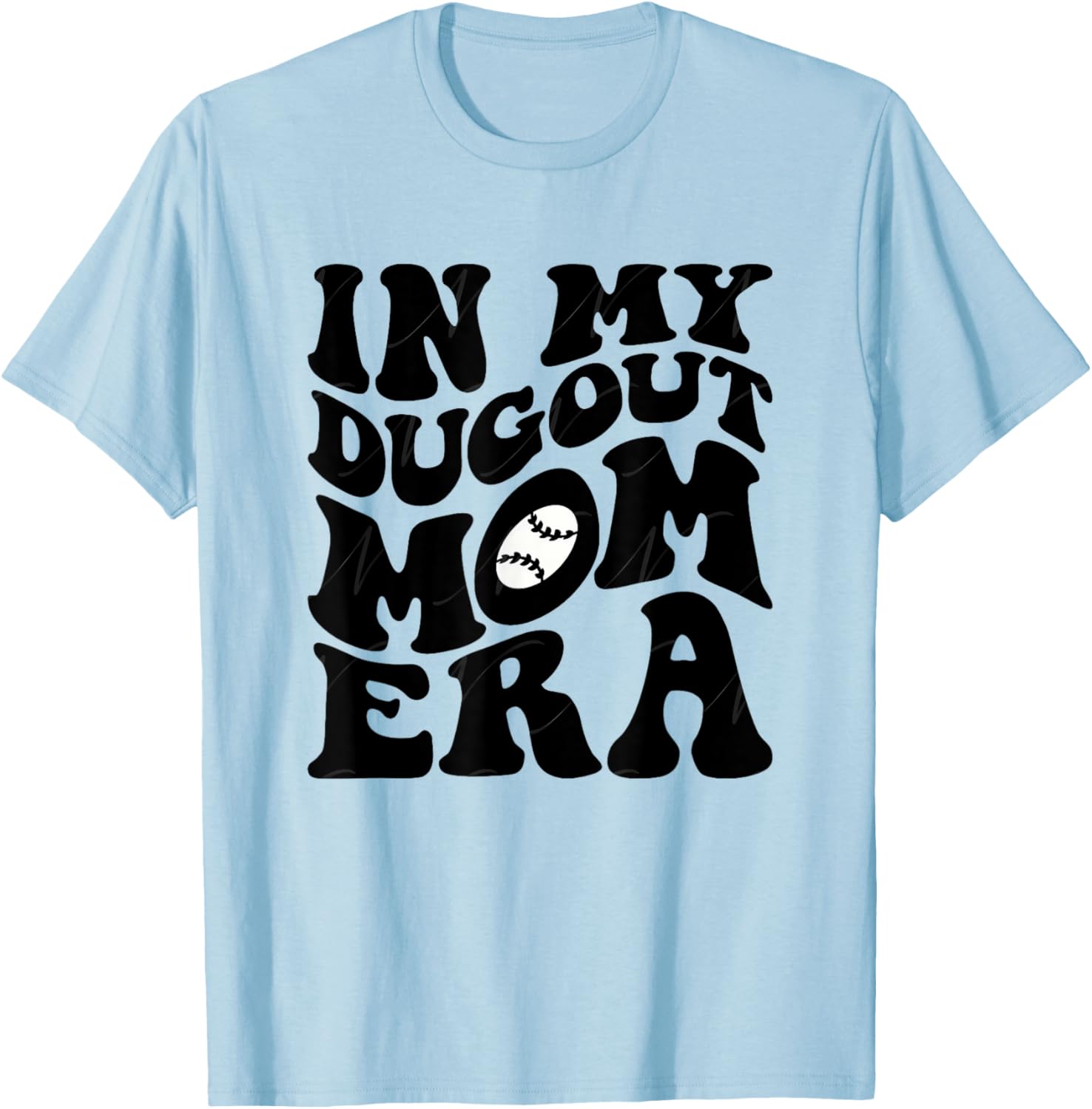 Groovy In My Dugout Mom Era Funny Baseball Mother's Day T-Shirt - T-Shirt | Light Blue