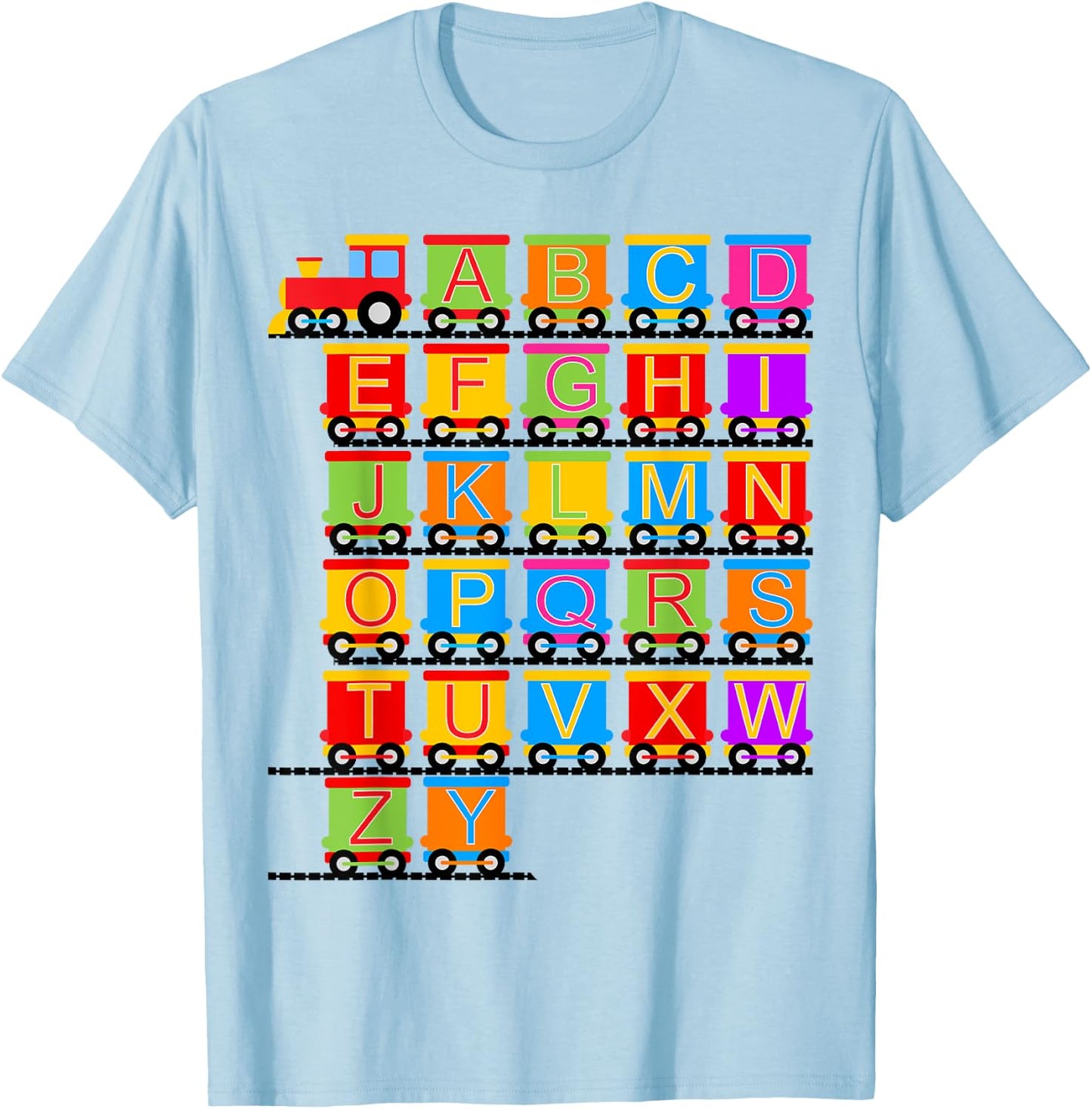 Toddler Boy Train Railroad ABC Alphabet Kindergarten Kids T-Shirt - T-Shirt | Light Blue