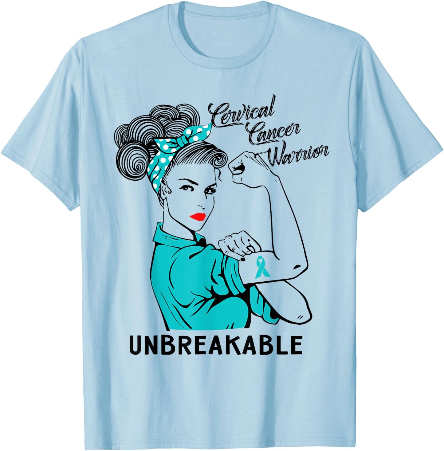 Cervical Cancer Warrior Unbreakable Awareness Gift T-Shirt - T-Shirt | Light Blue