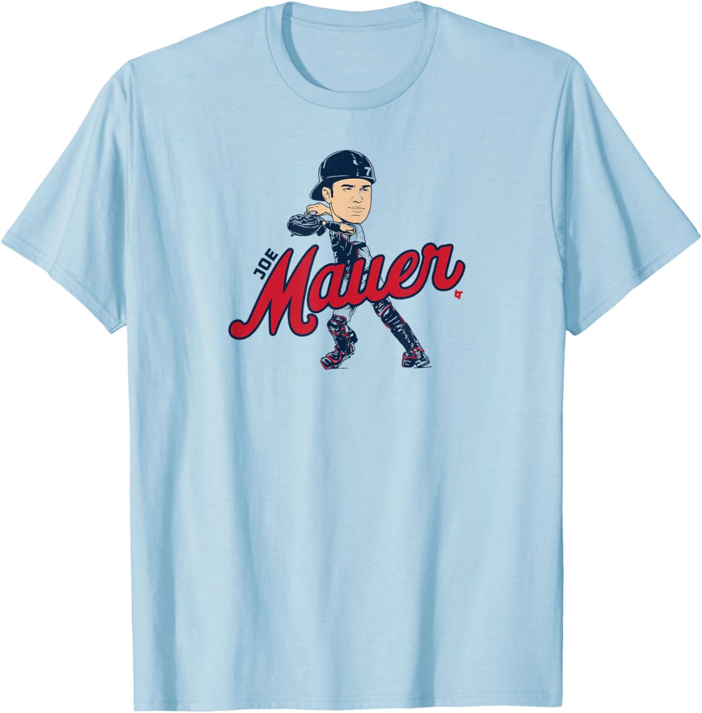 Joe Mauer - Caricature - Minnesota Baseball T-Shirt - T-Shirt | Light Blue