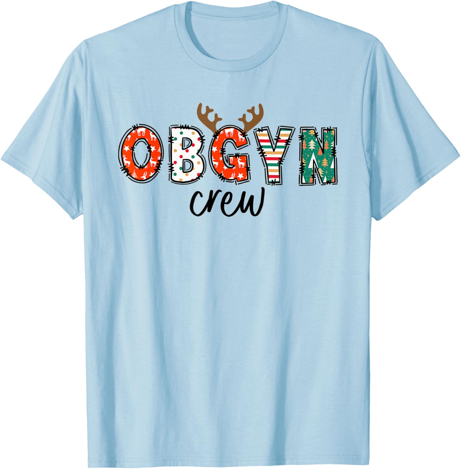 Obgyn Nurse Christmas Reindeer Obstetrics Nurse New Nurse T-Shirt - T-Shirt | Light Blue