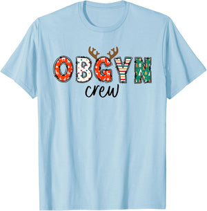 Obgyn Nurse Christmas Reindeer Obstetrics Nurse New Nurse T-Shirt - T-Shirt | Light Blue